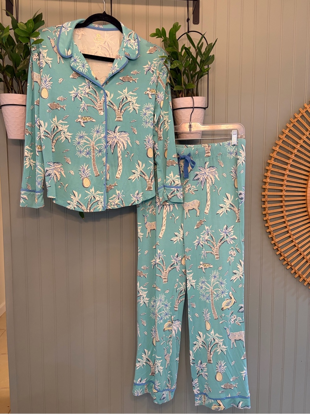 Spartina 449 Lowcountry Fauna Pajama Set Teal Small EUC
